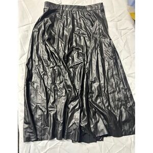 Women's Black Pleated Faux Leather Midi Skirt Size S Elastic Waist New w/ Tag